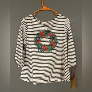 Ruby Rd Petite 3/4 Sleeve Wreath Stripes Shirt Size Medium NWT